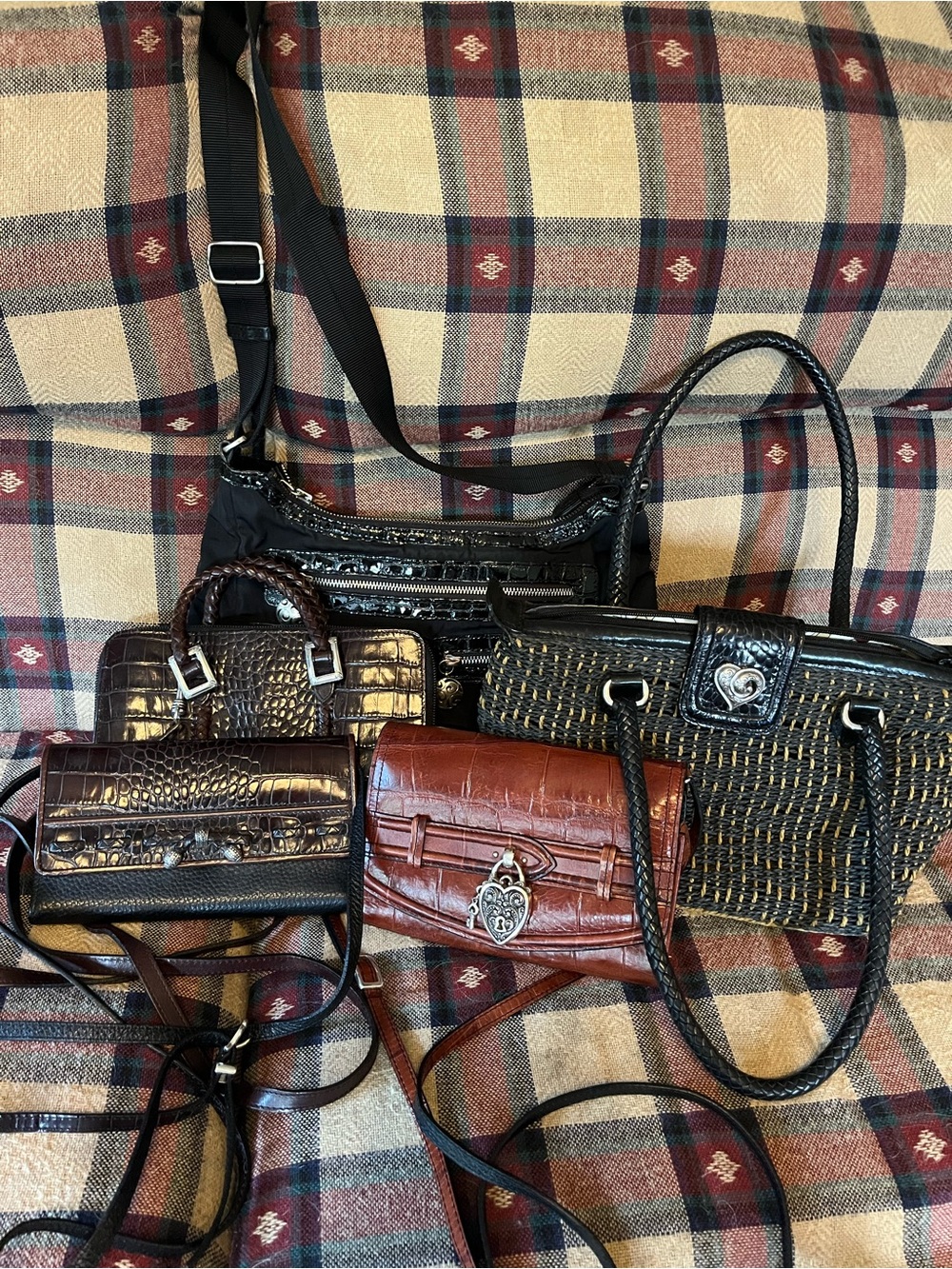 Brighton purse bundle (5) Black and Brown Mixed-Texture Handbag Set